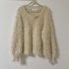 シャギーニットカーディガン　ベージュ　ラメ　2way