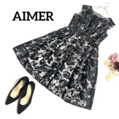 AIMER エメ ノースリーブワンピース Ａライン フレア ドレス 花柄 高級感のサムネイル