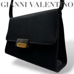 【良品】ジャンニバレンチノ　ハンドバッグ　ショルダー　ロゴ金具　黒　肩掛け手提げ