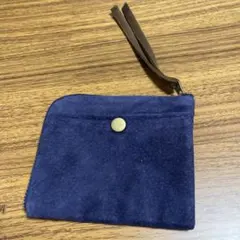 ネイビー スエード ポーチ 約15cm産直豚革