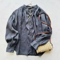 美品＊クロスアンドクロス リネンカットワークレースブラウス 7分袖 麻 