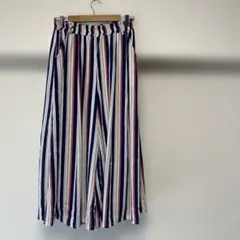 Honeys シフォンストライプワイドパンツ イージーパンツ　ウエストゴム Ｍ
