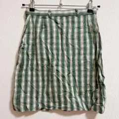 ヴィンテージ✨ミニスカート グリーン チェック柄 レトロ 緑白 カジュアル