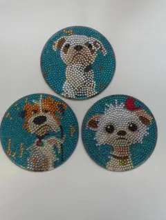 【ダイヤモンドアート】コースター/犬/ピクサー風/完成品/3枚セット/キラキラ