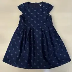 【美品】BeBe ワンピース 120 ネイビー フォーマル リボン デニム生地