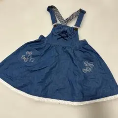 メゾピアノ デニムブルー ジャンバースカート リボン刺繍 110