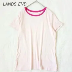 ランズエンド　半袖Tシャツ　L ピンク　配色パイピング　綿100% シンプルのサムネイル