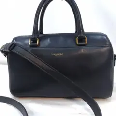 サンローラン ベイビーダッフル ミニボストン 2way ショルダー レザー 紺