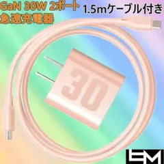 レミ GaN 2ポート 急速充電器 30W PD対応 Cケーブル付 窒化ガリウム