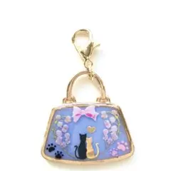 和風　スズランの花と2匹の猫　ファスナーチャーム
