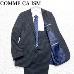 【美品】コムサイズム L メンズスーツ セットアップ ストライプ グレー 通勤