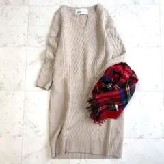 美品 グリーンレーベルリラクシング ハミルトンウール アラン ニット ワンピース