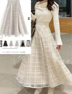 【新品タグ付き】【tu1082】チェック柄シアーフレアスカート GRL