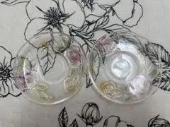 花柄エンボス加工ガラス皿 2個セット