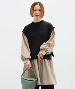 BEAMS HEART ニット ドッキング プルオーバー　ブラック