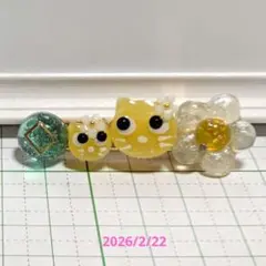 猫　レジン　ヘアクリップ　お花　グリーン