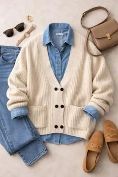 ZARA ニットカーディガン アイボリー 厚手 ローゲージ オーバーサイズ