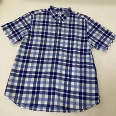 ユニクロ　半袖シャツ Lサイズ　青白チェック柄