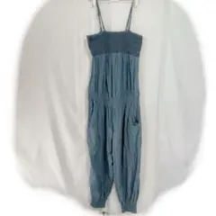 ダークブルー ストラップ付きオールインワン【F】海外古着　1点もの