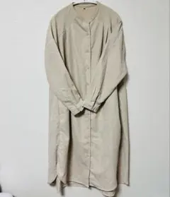しまむら ベージュ コーデュロイ風 シャツワンピース