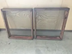 星柄】昭和レトロ ガラス建具 2枚セット 縦格子 型板ガラス 窓枠