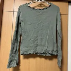 coca オリーブグリーン リブ編み ボートネックトップス 46-04