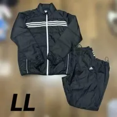 adidas ブラック ジャージ上下セット　ナイロンジャケット 黒　LL 中綿