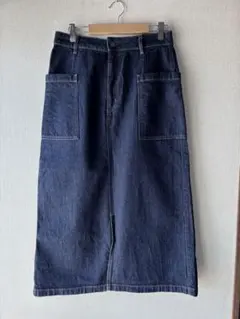 GU デニムスカート　前スリット　サイドポケット　Ｌネイビー