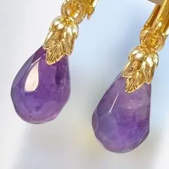 アメジスト イヤリング ひと粒イヤリング 天然石 ハンドメイド アクセサリー