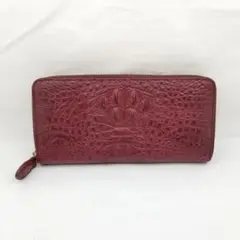 ホーンバック クロコダイル ラウンドファスナー 長財布　ワインレッド