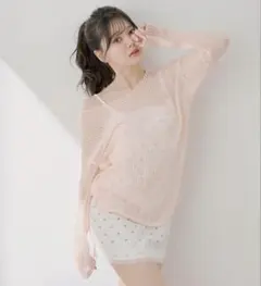 Chico 花柄キャミワンピース+ルーズニットセット ピンク