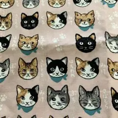 生地 猫柄　フェイス　50cm ピンク