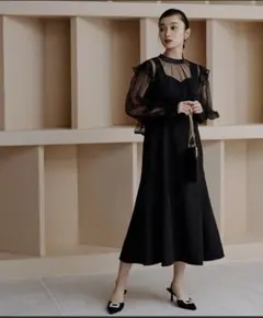 2WAYショート丈ブラウス付き マーメイドシルエットロングワンピース