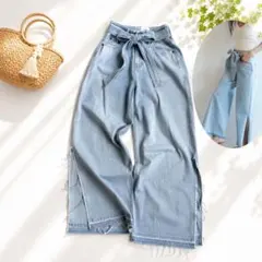 シールームリン スリットヘムワイドパンツ M デニム ジーンズ リボンベルトのサムネイル