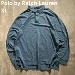 ポロラルフローレン 長袖 ポロシャツ XL 青 オレンジポニー ビッグサイズ