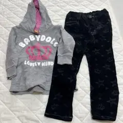 BABYDOLL フード付きトップスとパンツセット