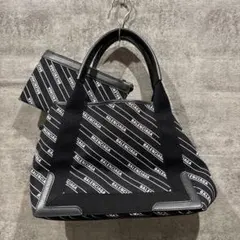 バレンシアガ ネイビーカバス トートバッグ ハンドバッグ ロゴプリント