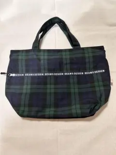 BEAMS DESIGN ネイビー&グリーンチェック柄トートバッグ