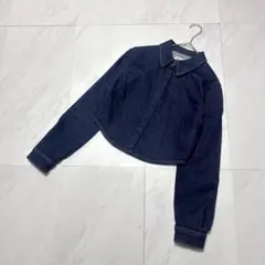 ザラ クロップド デニムジャケット ストレッチ 比翼ボタン ネイビー 軽量 M