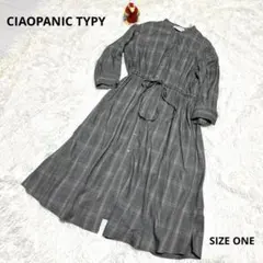 CIAOPANIC TYPY ロングワンピチェックノーカラー　ウエスト紐