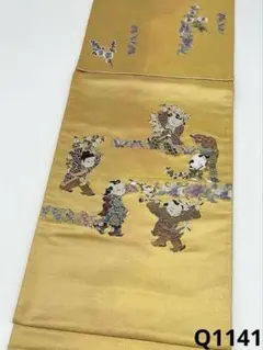 蘇州刺繍 袋帯 童 正絹 お太鼓柄 未仕立て品 Q1141