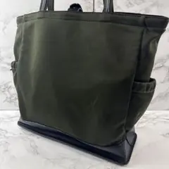 ICB アイシービー ファブリック×本革 レザー 軽量 トートバッグ カーキ×黒のサムネイル