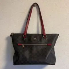 コーチ ハンドバッグ シグネチャー F31475 黒×茶 レザー オシャレ 美品 