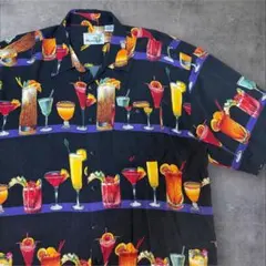 90s レーヨン アロハシャツ XL ブラック カクテル柄 ヴィンテージのサムネイル