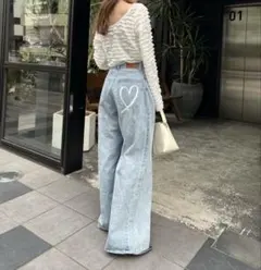 【Chico 完売品】ハートプリントワイドデニムパンツ