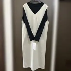 新品 オフホワイト ブラック Vネック ロング丈 セットアップ ジャンスカ