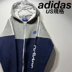 【US規格】希少 adidas 3ライン ロゴジップパーカー ネイビー 紺 M