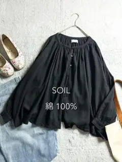 【SOIL】純棉 圓領 褶皺喇叭袖上衣 黑色 L