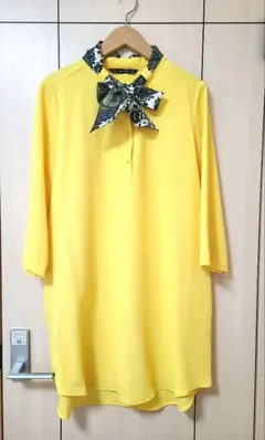 ZARA スカーフ付きチュニックワンピース イエロー 入学式お呼ばれ