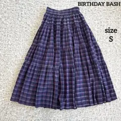 BIRTHDAY BASH チェック柄 ティアードロングスカート パープル Sのサムネイル